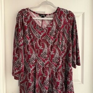 Roz & Ali Women's Red Paisley V-Neck Blouse